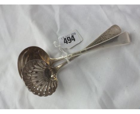 Georgian bright cut sifter ladle, Lon 1800 by SG, EW, IB, also  another 90g.        