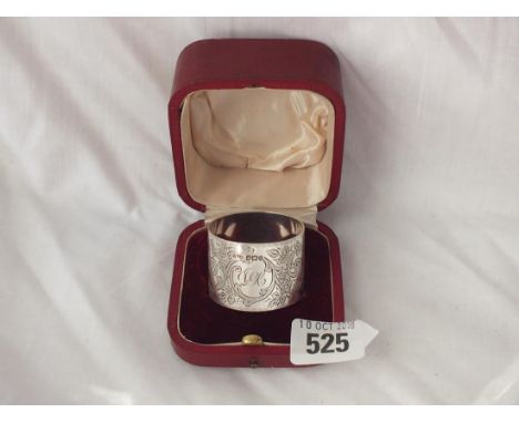 Scroll engraved napkin ring, Shef 1908 by JD &amp; S 32g. in a fitted box        