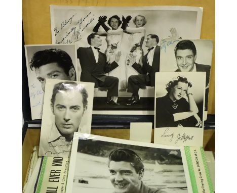 Case containing ephemera and photographs with signatures (some pen signed) of 1950s celebrities. P&amp;P Group 2 (£18+VAT for
