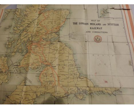 LMS 1910 railway map in poor condition. P&amp;P Group 1 (£14+VAT for the first lot and £1+VAT for subsequent lots) 