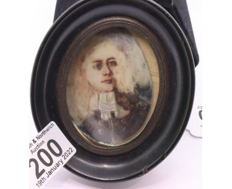 19th century oval miniature portrait on ivory of a young gentleman, 75 x 60 mm. P&amp;P Group 1 (£14+VAT for the first lot an