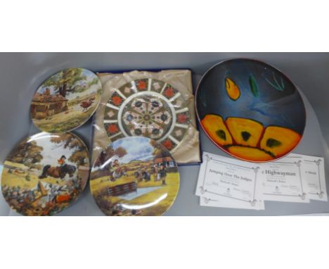 Four Thelwell Ponies plates with certificates, A Poole Pottery dish and a Royal Crown Derby 1128 Old Imari plate, boxed 