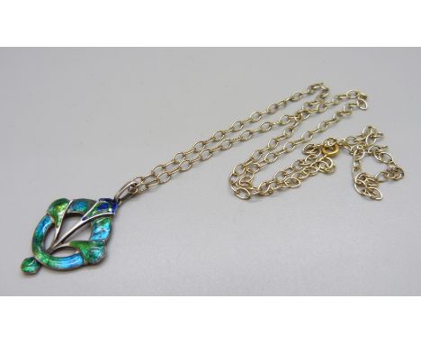 A W.H. Haseler silver/enamel Art Nouveau pendant on a chain 