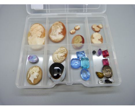 Unmounted cameos and gemstones including an opal 