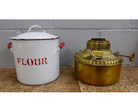 An enamel flour bin and a Valor stove **PLEASE NOTE THIS LOT IS NOT ELIGIBLE FOR POSTING AND PACKING** 