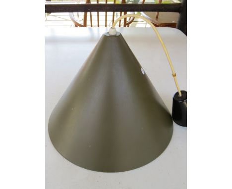 A Danish olive green conical ceiling light 