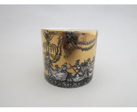 A Fornasetti Milano ceramic pot, gilt with figures in long boat, 7cm high