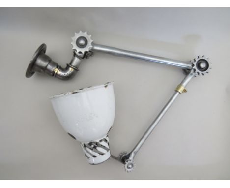 A Dugdills Patent industrial machinists lamp, white enamel shade 