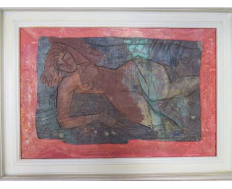 GERALD MEARS - An original framed ceramic panel,painted in colours