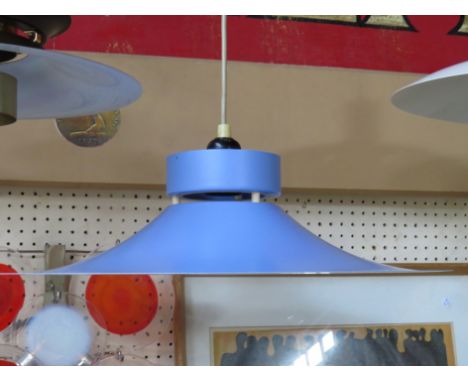 A Danish blue and white flared ceiling light 