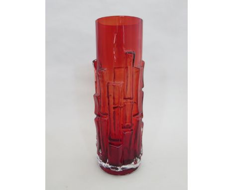 A Bo Borgstrom Aseda ruby glass vase, relief moulding, 24cm high 