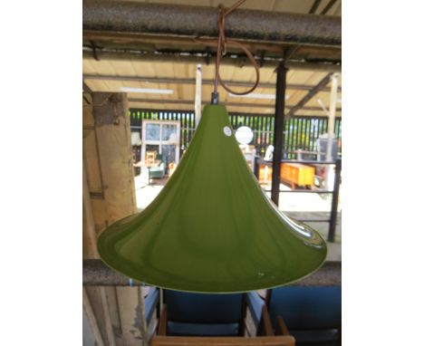 A Danish green flared conical ceiling light 