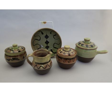 Five Winchcombe Pottery items, four by Sidney Tustin 