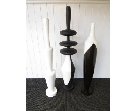 Three 1960's tall painted wooden sculptural pieces in "Sottsass" style, tallest approximately 142cm 