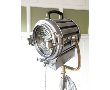A Mole Richardson theatre standard lamp, converted to domestic use, set on tripod base 
