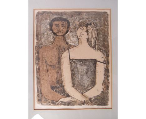 Lovers lithograph 111/200, indistinctly signed, Rigitz, framed and glazed, 47cm x 36cm 