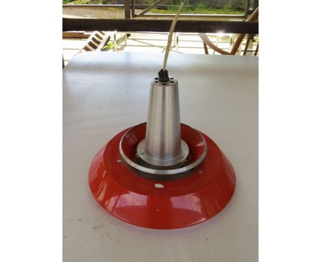 A Danish small red and aluminium ceiling pendant light 