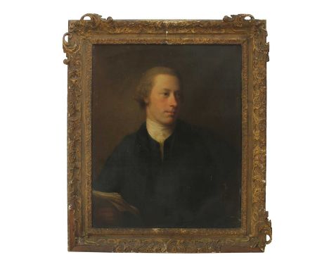 Allan Ramsay (1713-1784)Portrait of a young gentleman, half-length, in a blue coat and waistcoat and holding a manuscriptoil 