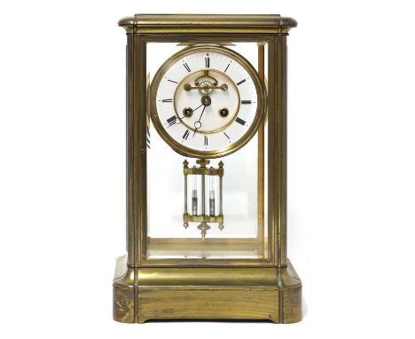 A four-glass mantel clock,late-19th century, with a Brocot escapement, enamel dial, two-train movement, striking on a gong an