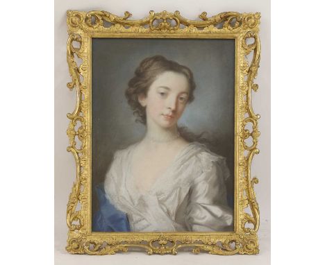 William Hoare of Bath RA (c.1707-1792)Portrait of Mrs Mary Canning (née Petre), half-length, in a white dress and blue wrap; 