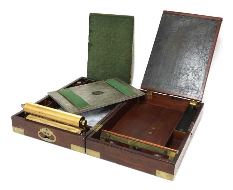 A portable pressure copying machine by James Watt and Co.,c.1790, the mahogany and brass bound case, opening to reveal a fold