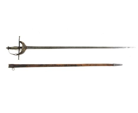 A Spanish cup hilt rapier, 19th century, with twisted wire grip and double-edged 38in (96.5cm) blade, top mount signed indist