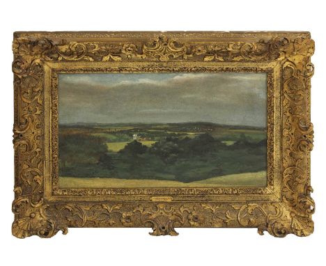 John Constable RA (1776-1837)Dedham Vale with Brantham mill and haystacks, c.1809-10oil on millboard26.8 x 43.3cm, in a gilt 