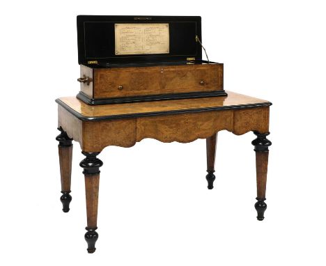 A Swiss interchangeable cylinder musical box,19th century, the six cylinders playing six airs each, the case walnut with king