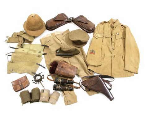 A WWI Hertfordshire Yeomanry slouch cap, together with a sergeant's tunic, a pair of corduroy riding breeches for Sgt. A R Ma