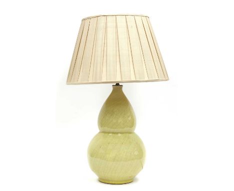 A Chinese style crackle-glazed porcelain table lamp,contemporary, by Vaughan Designs, of double gourd form,50cm high, with a 