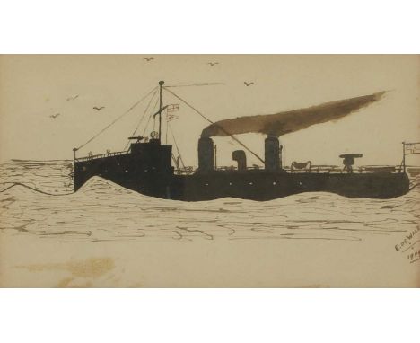 HRH The Duke of Windsor, formerly King Edward VIIIStudy of a battleshipsigned 'E of Wales / 1909' l.r., inscribed on a later 