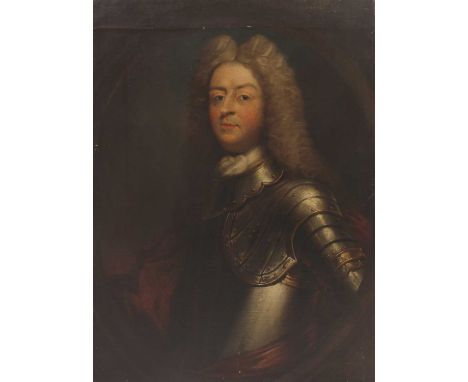 Circle of Sir Godfrey Kneller (1646-1723)Portrait of a nobleman, half-length, wearing armouroil on canvas, painted oval98 x 7