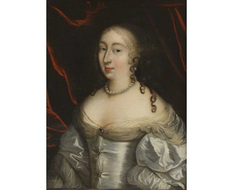 Circle of Jacob Huysmans (Flemish, c.1633-1696)Portrait of a lady, half-length, in a silver dress and pearl necklaceoil on ca