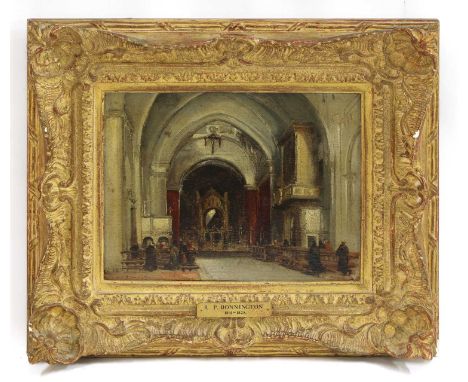 Richard Parkes Bonington (1802-1828)The Interior of Sant'Ambrogio, Milanbears a later signature l.l., oil on paper laid to pa