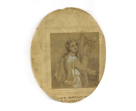 Attributed to HRH Victoria, The Princess Royal (1840-1901)Study of a Vestal Virgin playing a harppencil heightened with white