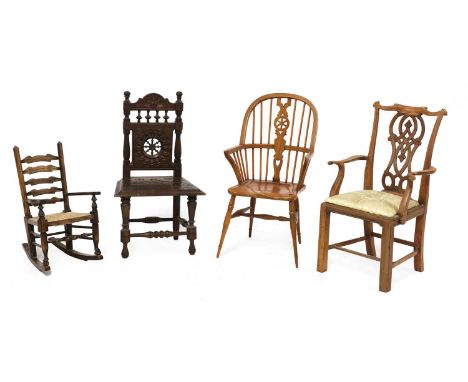 Four apprentice models of chairs,contemporary, comprising: a Thames Valley Windsor chair,a Chippendale-style splat backed arm