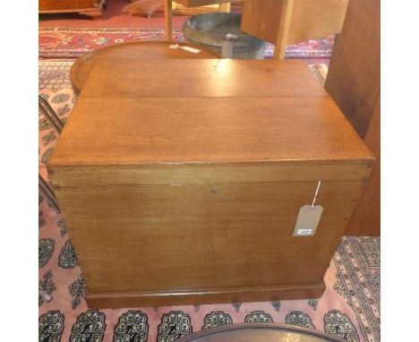 A 19th century camphorwood trunk, with hinged lid and brass handles, H.59 W.64 D.59cm 