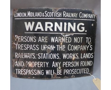 A vintage enameled railway warning sign, 46x56cm 
