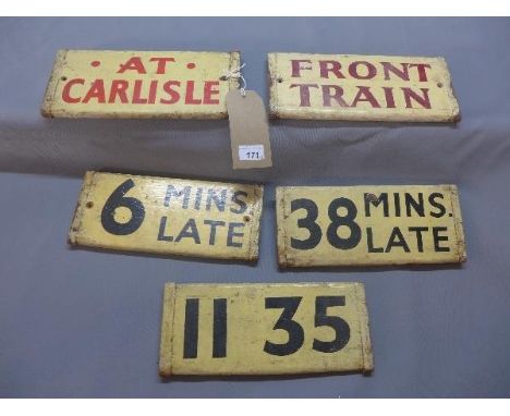 Five vintage wooden train signs 