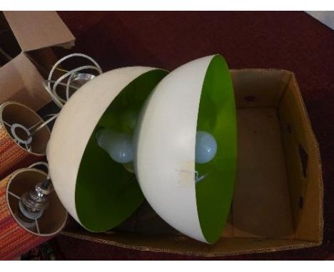 A pair of 1960's white enamel ceiling lights, with lime green interiors, (2) 