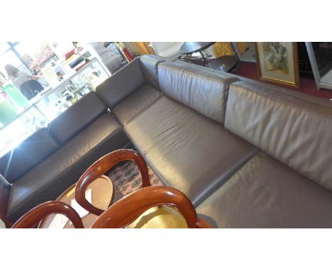 A large Habitat dark brown leather corner sofa 