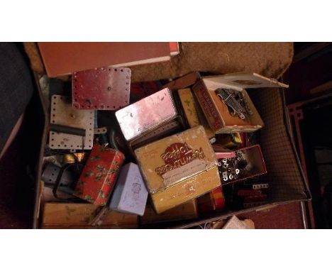 A collection of vintage meccano in leather suitcase 