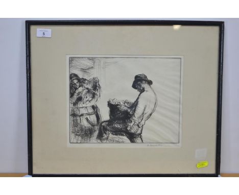 Dry point etching titled 'Farmhand' Signed lower right in the margin.E Blampied.  Edmund Blampied (1886-1966)52cm x 33cm incl
