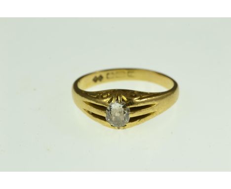 Yellow metal & solitaire oval diamond ring, metal tests positive for 18ct gold, mark rubbed, size S, 6.09 grams 