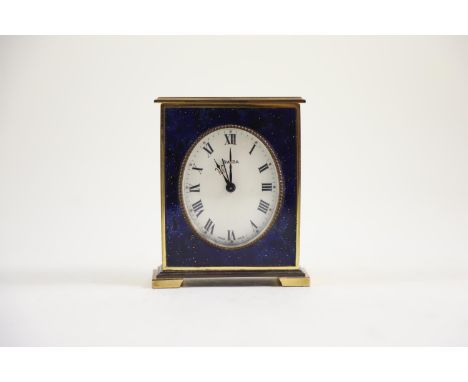 Swiza 8 day alarm clock with lapis lazuli set front, 10.3cm high 