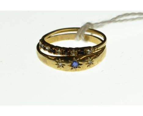 9ct gold, sapphire & diamond ring, size P, & a 9ct gold, sapphire & white stone half hoop ring, size M, gross weight 2.68 gra