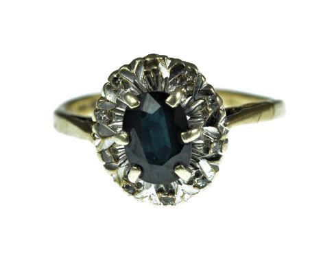 9ct gold, sapphire & diamond chip ring, size K, 2.46 grams 