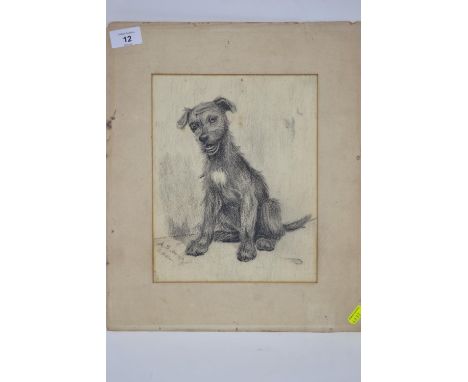 After Cecil Aldin. Charcoal portrait of a happy looking dog, signed A. S. Dec 191233cm wide x 39cm high including mount 