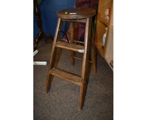 Early C20 oak folding step/stool H60cm. 