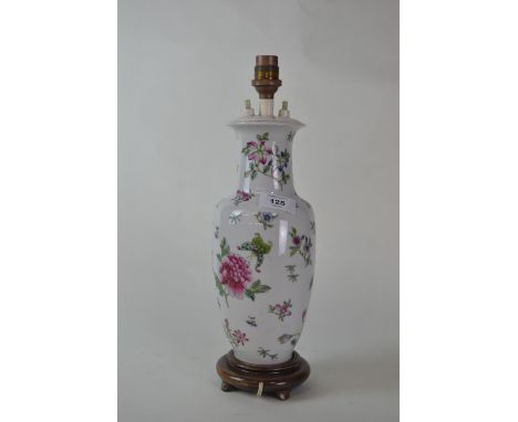Chinese famille rose vase converted to a lamp, 36cm high overallwires cut.Shipping not available on this lot. 